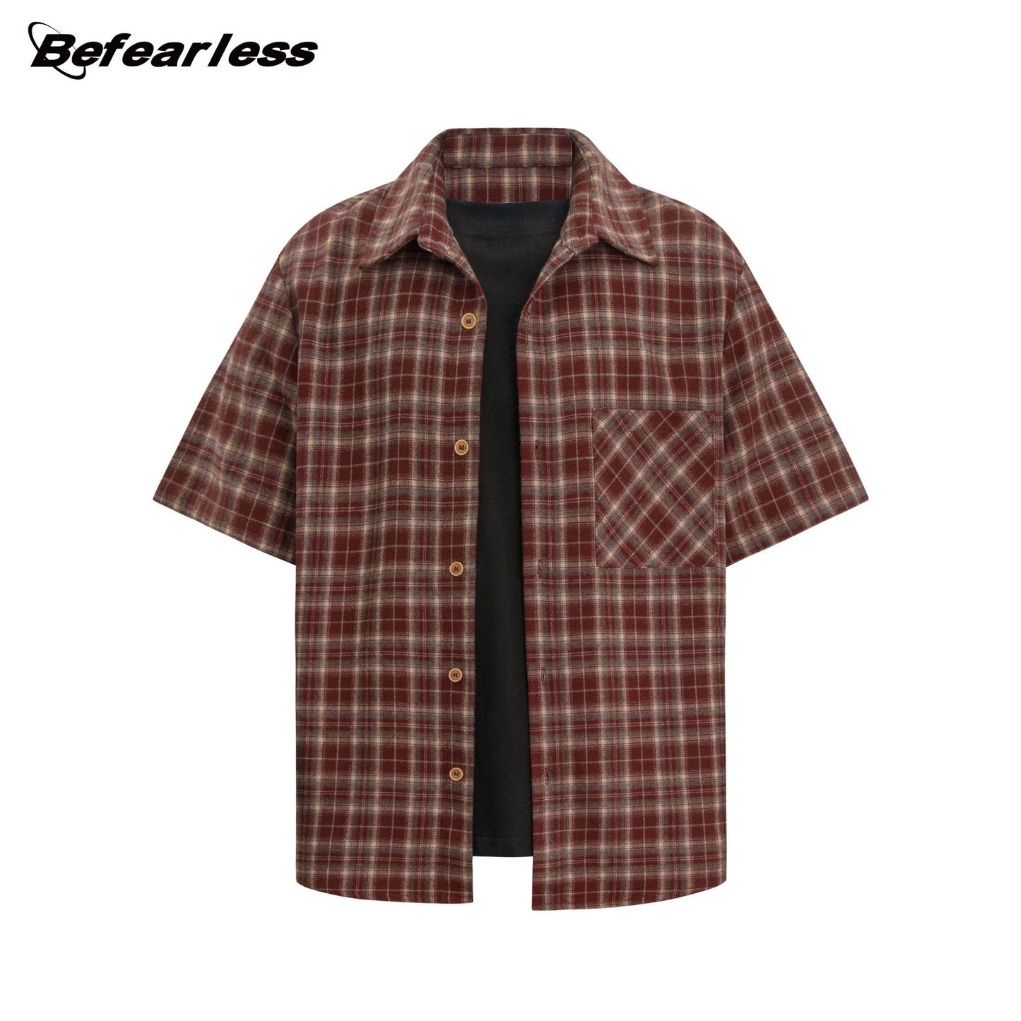 Plaid Fake Layered Boxy Short Sleeve Shirt WN26370