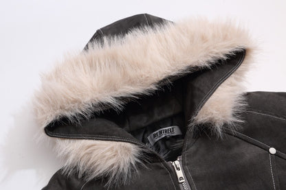 Fake Fur Collar Hooded Denim Jacket WN28101