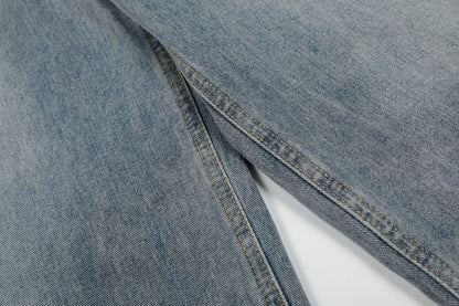 Button Fly Curved Wide Leg Denim Jeans WN25733