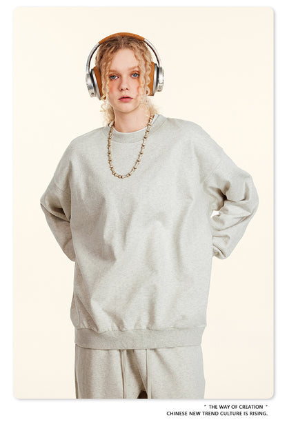 Oversize Heavyweight Basic Round Neck Sweatshirt WN9929