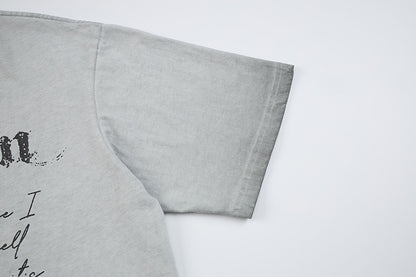Washed Portrait Letter Print Short Sleeve T-Shirt WN25387