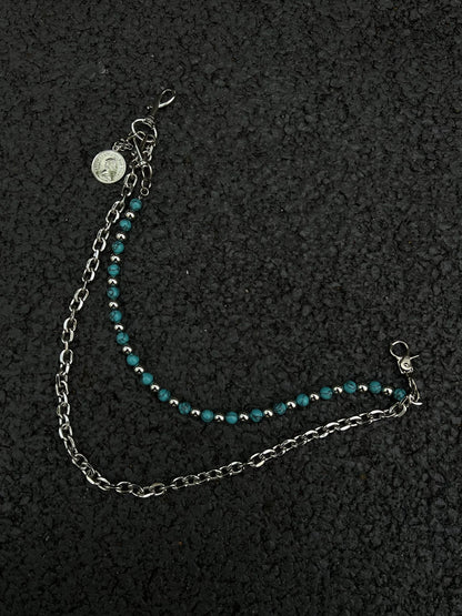 WN23191 Another Day x Blue Background Black Turquoise Hand-Beaded Jeans Chain Street Hanging Chain Detachable on One Side WN23191