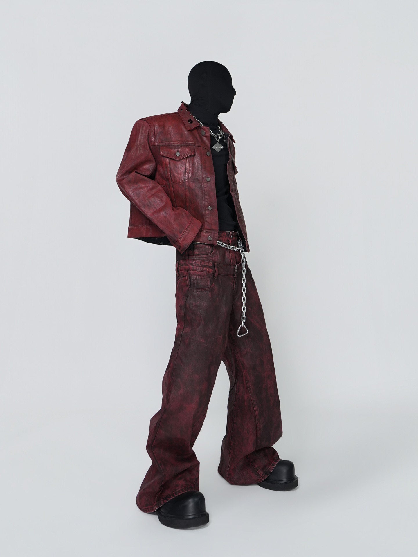 Wax Coated Short Denim Jacket & Wax Coated Wide Leg Denim Jeans Setup WN24305