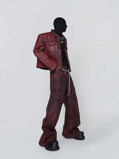 Wax Coated Short Denim Jacket & Wax Coated Wide Leg Denim Jeans Setup WN24305