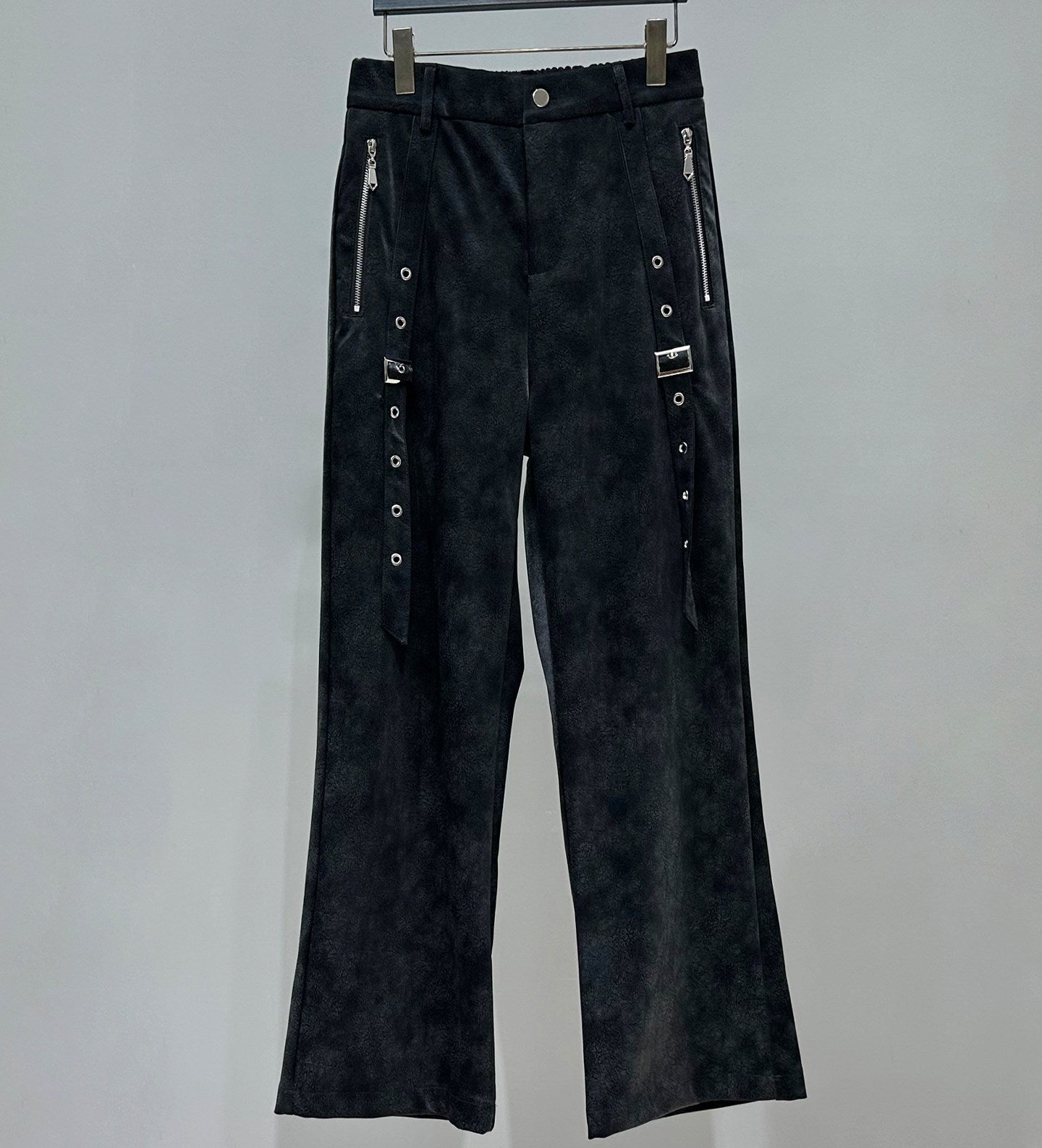 Strap Zipper PU Leather Straight Pants WN23859