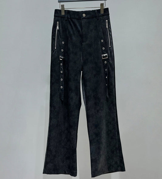 Strap Zipper PU Leather Straight Pants WN23859