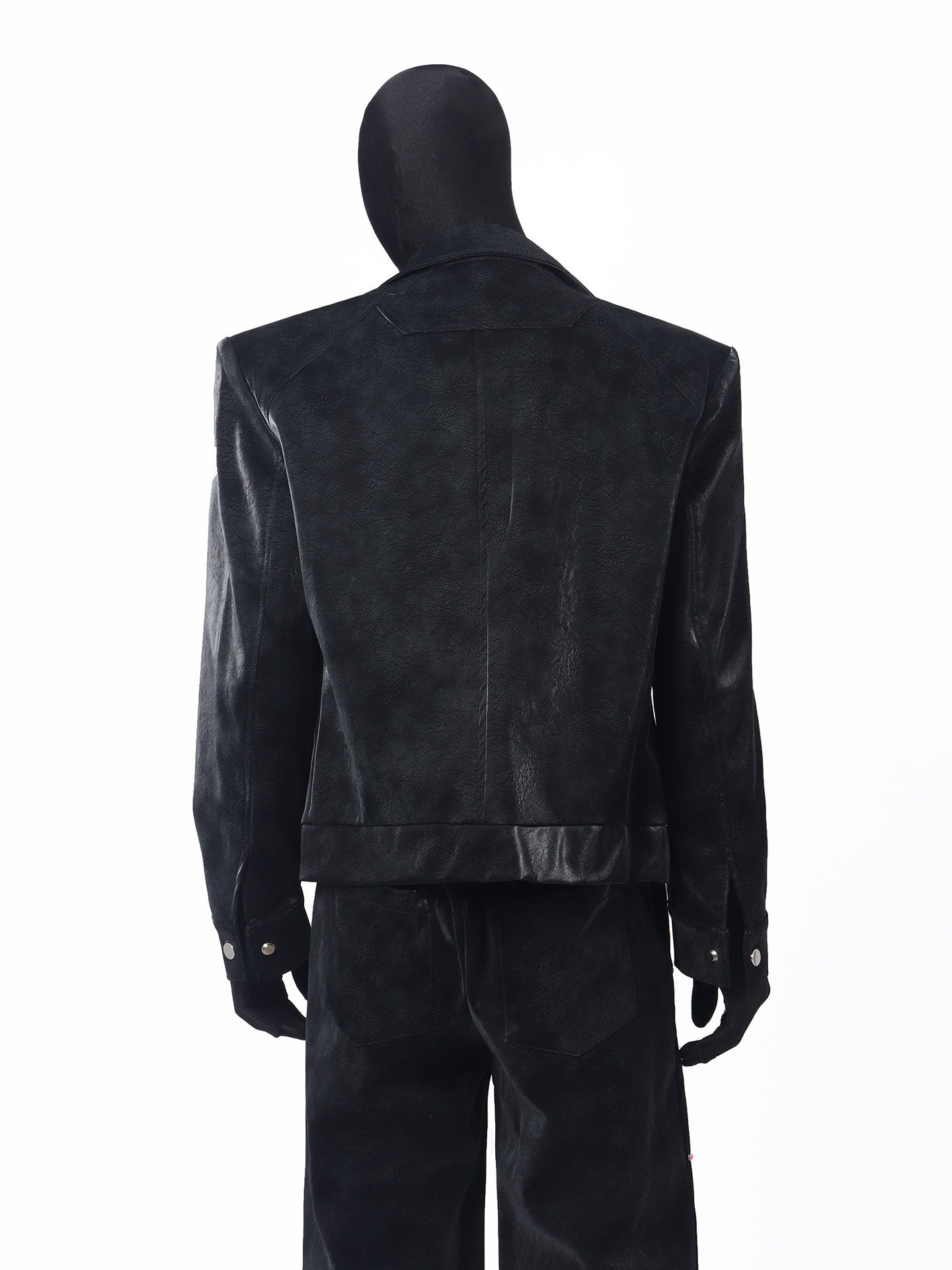 Studs Design PU Leather Jacket & Studs Design Wide Leg Pants Setup WN23662