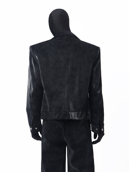 Studs Design PU Leather Jacket & Studs Design Wide Leg Pants Setup WN23662