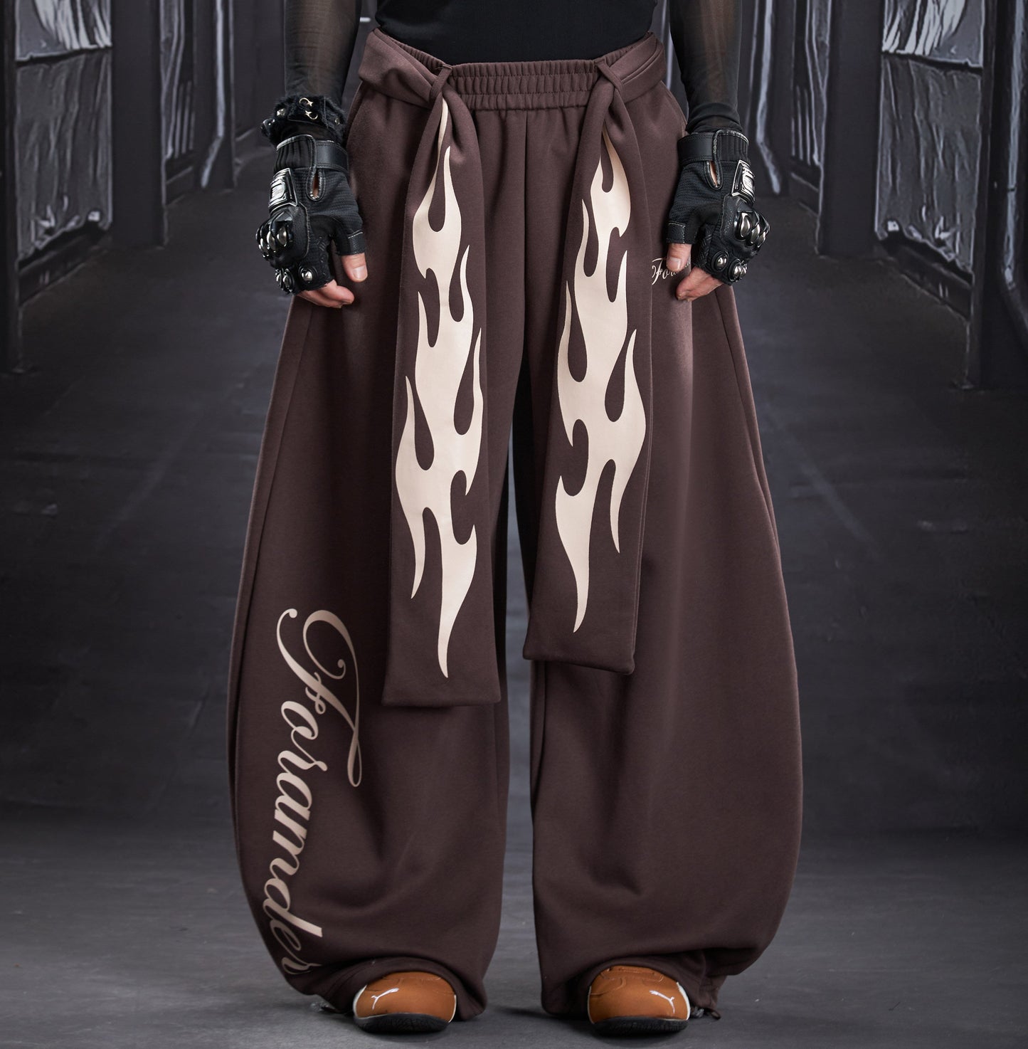 Flame Print Wide Leg Sweatpants WN22789