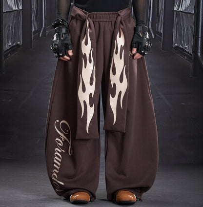 Flame Print Wide Leg Sweatpants WN22789