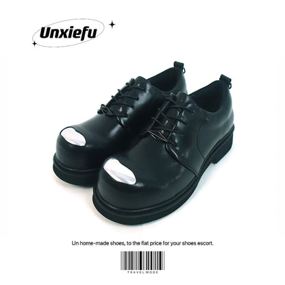 Steel Toe Round Head Chunky Sole Leather Derby Shoes WN20785