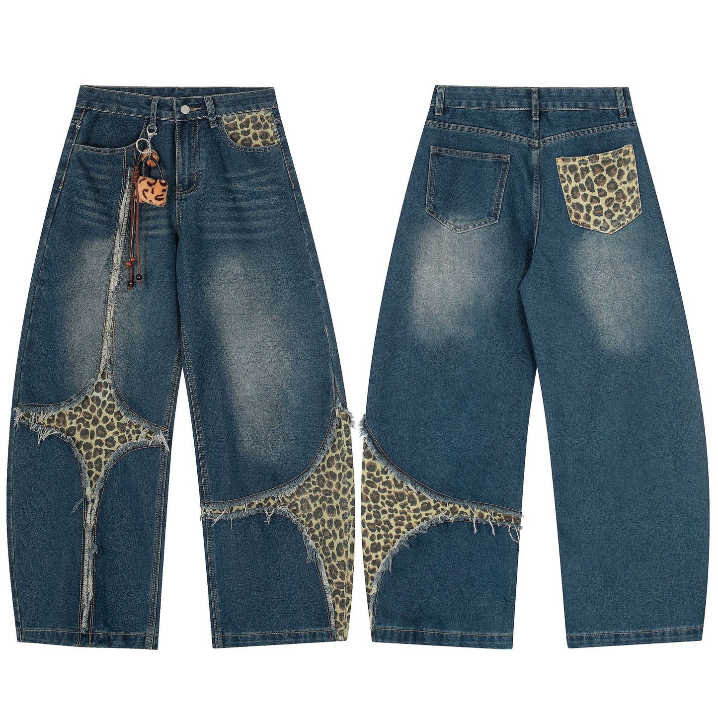 Leopard Print Cross Wide Leg Denim Jeans WN25579