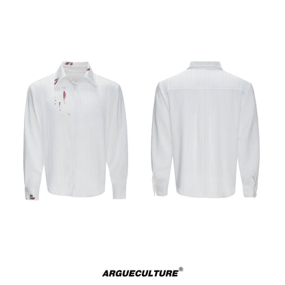 Stripe Satin Lipstick Print Long Sleeve Shirt WN20666