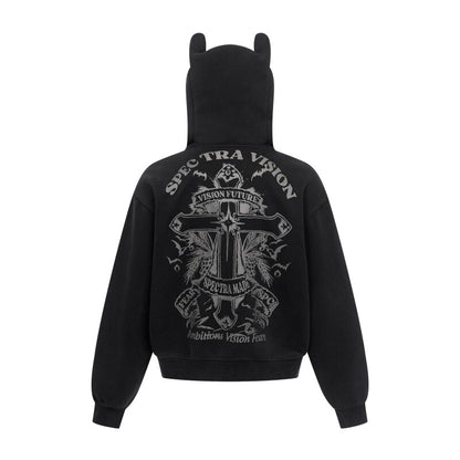 Cross Print Heavyweight Zipper Hoodie WN24264