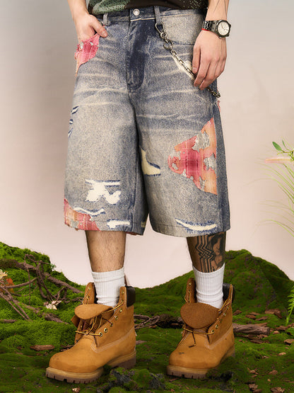 Floral Print Denim Half Pants WN23215