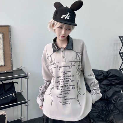 Dark Print Fake Layered Waffle Long Sleeve Polo T-Shirt WN24207