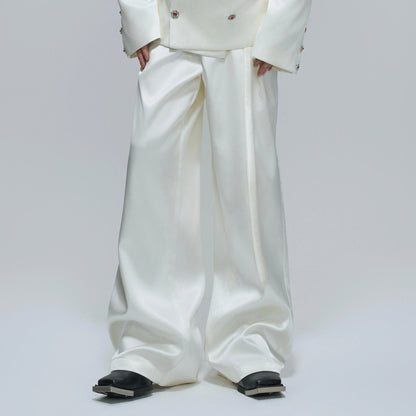 Glossy Waist-Fitted Tailored Jacket & Flare Trousers Setup WN21702