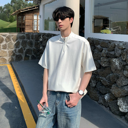 Standing-Collar Half Zipper Short Sleeve T-Shirt WN25011