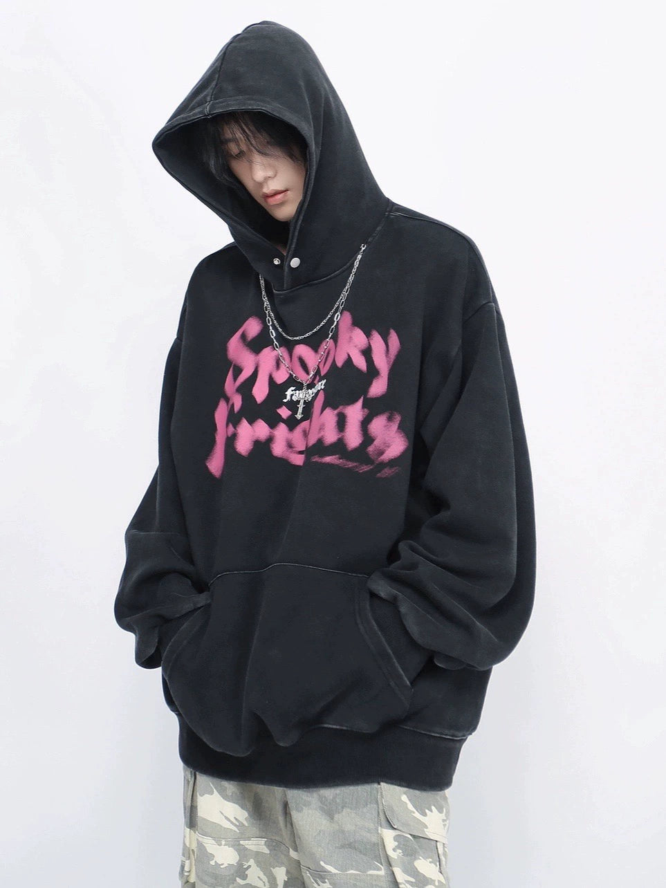 Fuzzy Letter Print Heavyweight Hoodie WN8365