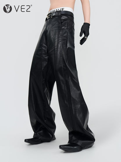 PU Leather Wide Leg Pants WN24298