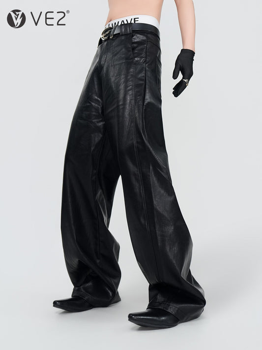 PU Leather Wide Leg Pants WN24298