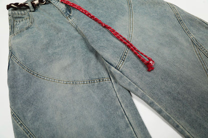 Belt Curved Wide Leg Denim Jeans WN25756