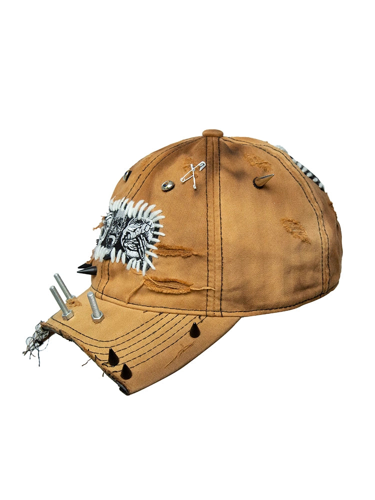 Half-Brim Tie-Dye Rivet Embroidery Curved-Brim Cap WN21140