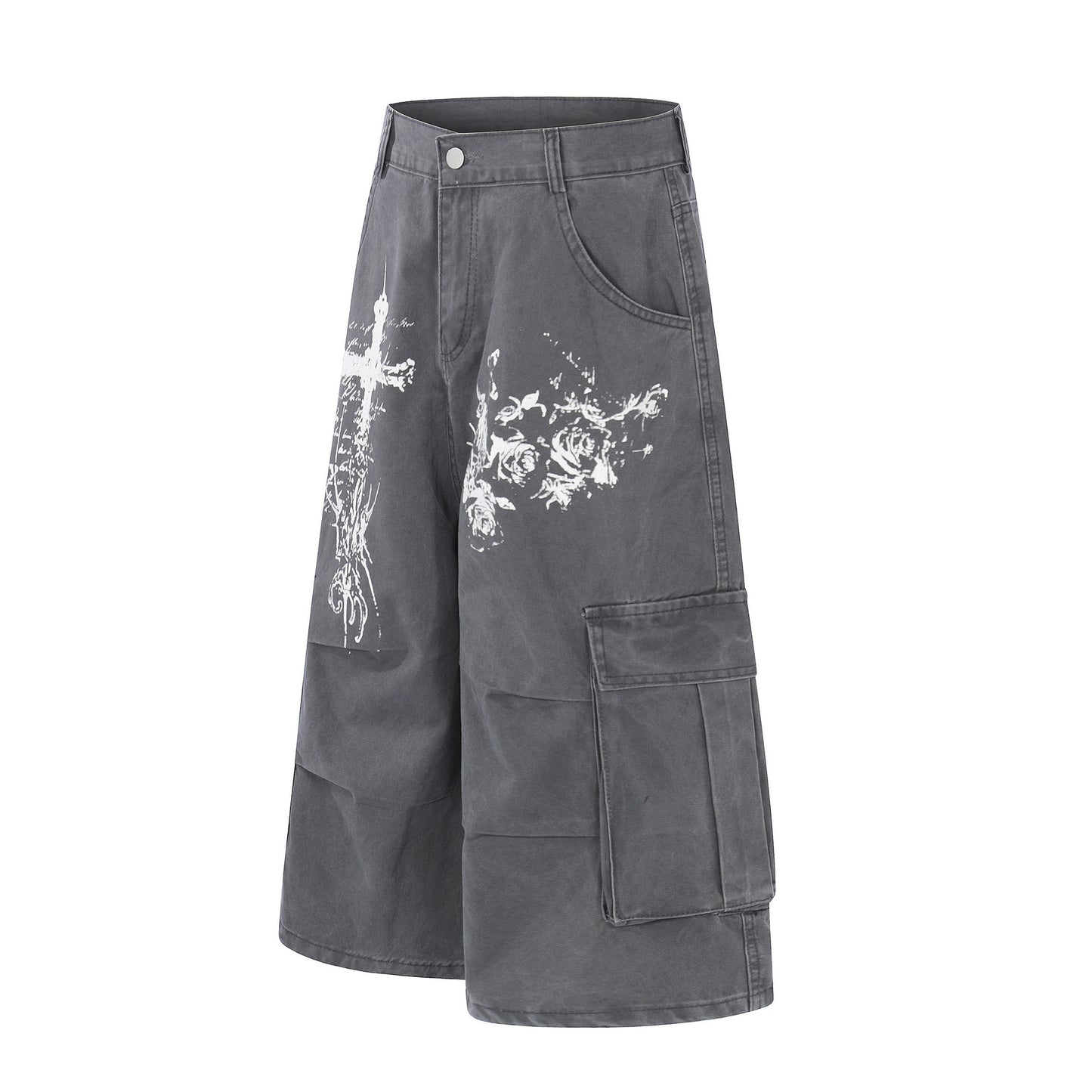 Washed Wide Leg Cargo Half Pants WN25647