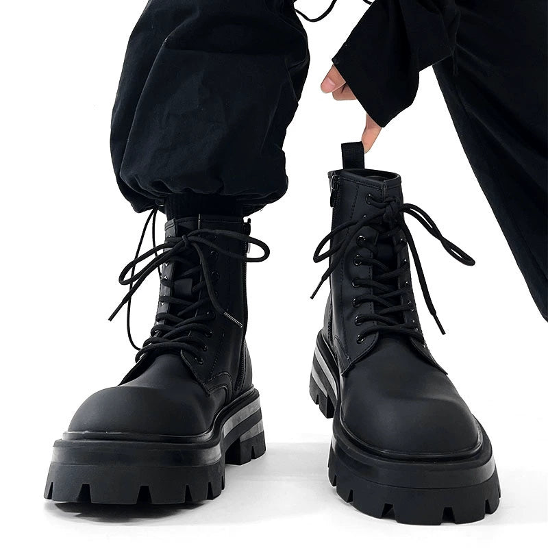 Chunky Sole Zipper Design PU Leather High-Top Boots WN19149