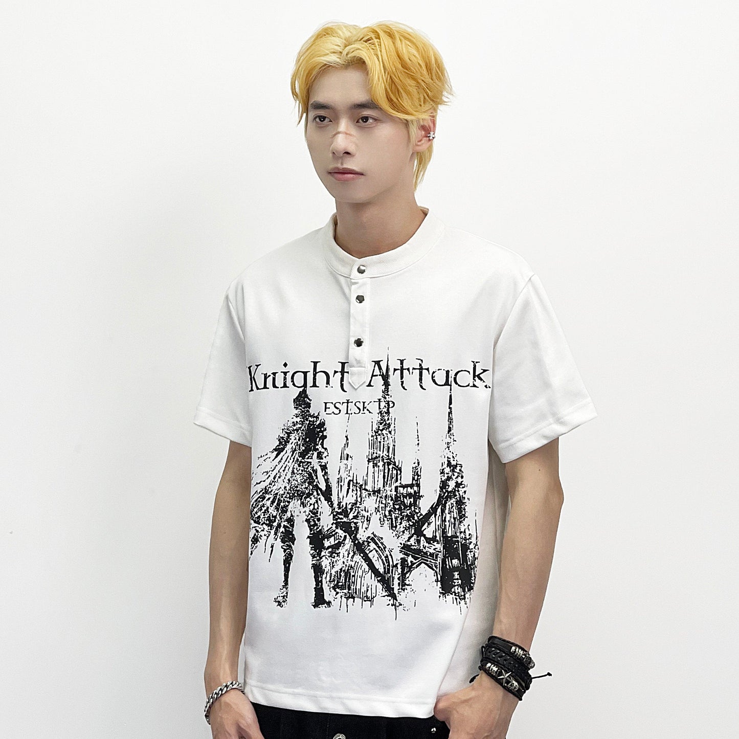 Graphic Art Print Henley Short Sleeve T-Shirt WN24280