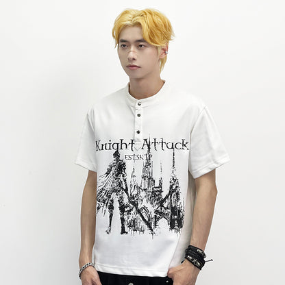 Graphic Art Print Henley Short Sleeve T-Shirt WN24280