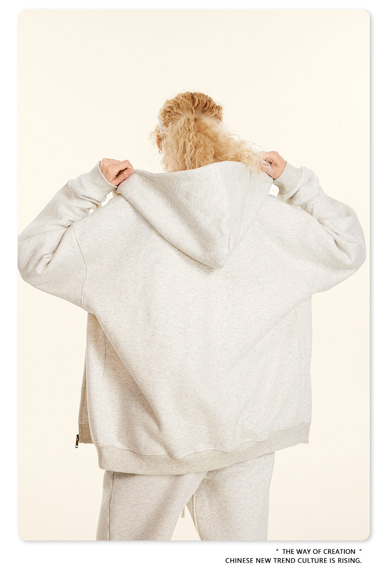 Fleece Lining Oversize Washed Zipper Hoodie WN9943