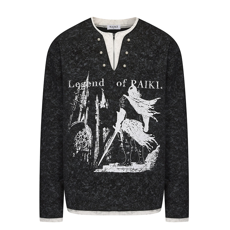 Knight Castle Pearl Button Fake Layered Long Sleeve T-Shirt WN15845