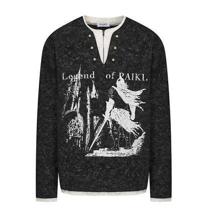 Knight Castle Pearl Button Fake Layered Long Sleeve T-Shirt WN15845