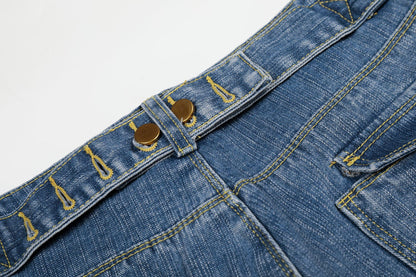 Washed Logo Embroidery Wide Leg Denim Jeans WN25548