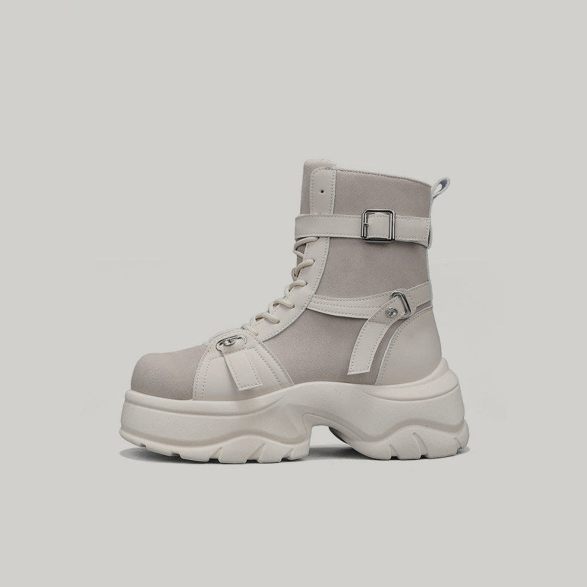 Platform High-Top Metal Buckle Lace-Up Boots WN23496