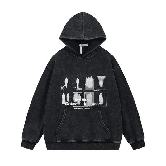 Washed Silhouette Print Oversize Hoodie WN11534