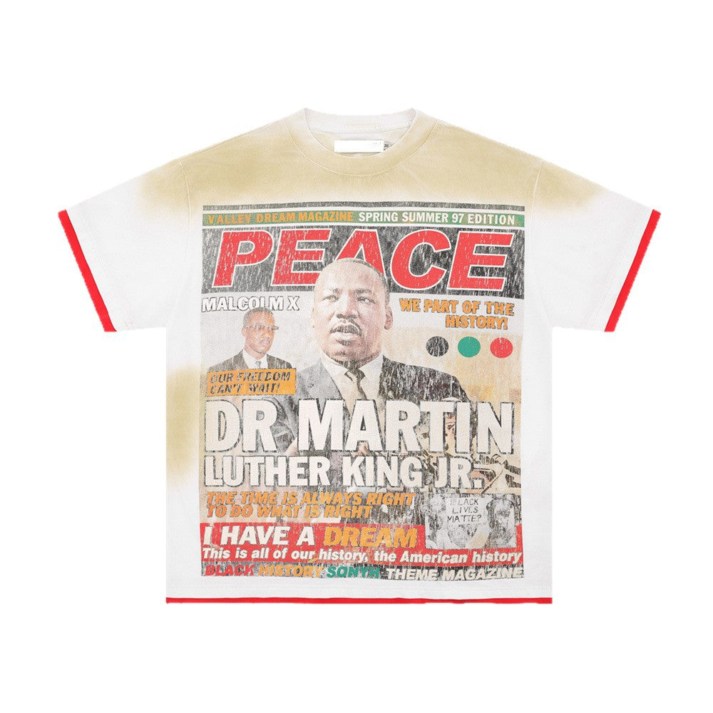 Washed Fake Layered Graphic Oversize Short Sleeve T-Shirt WN26556