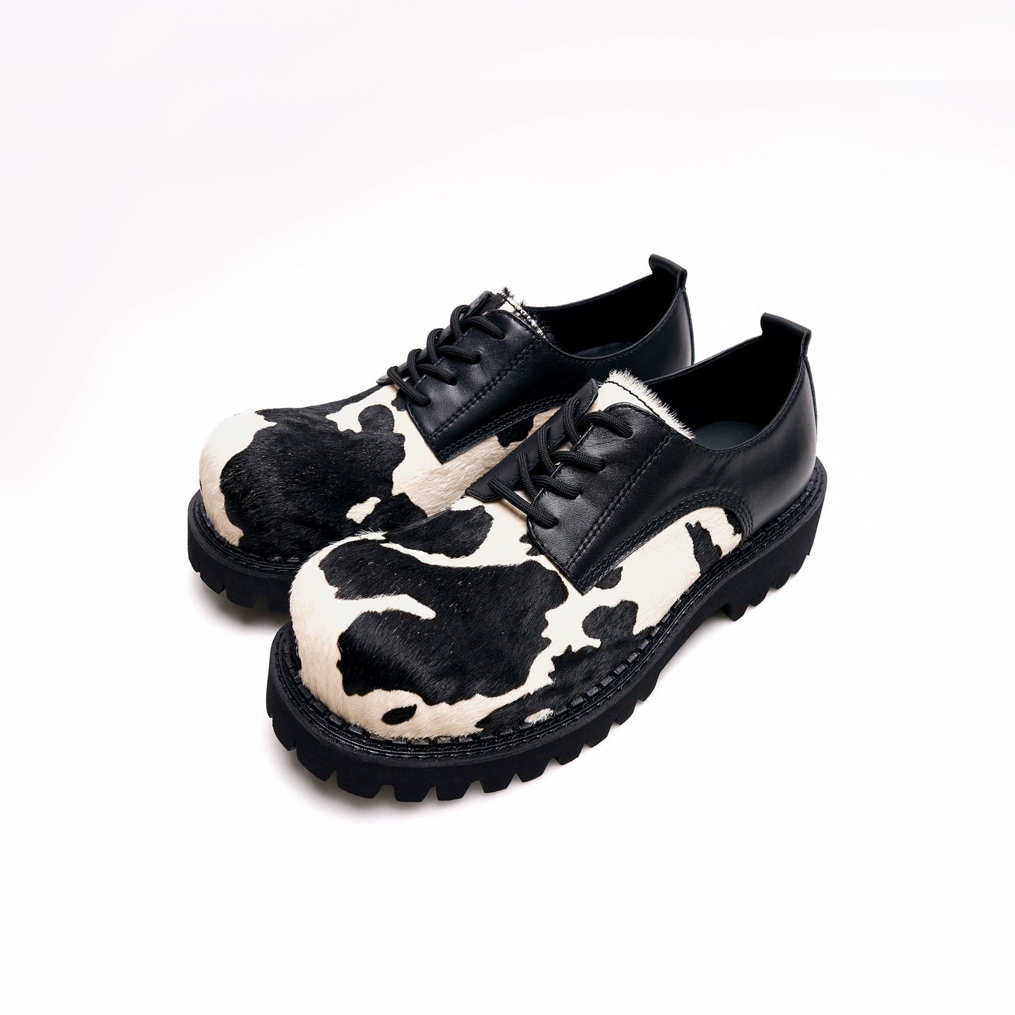 Cow Print Thick Sole Leather Shoes WN21819