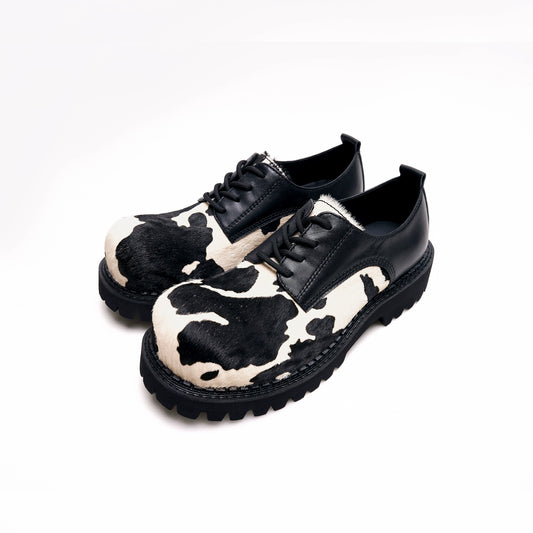 Cow Print Thick Sole Leather Shoes WN21819