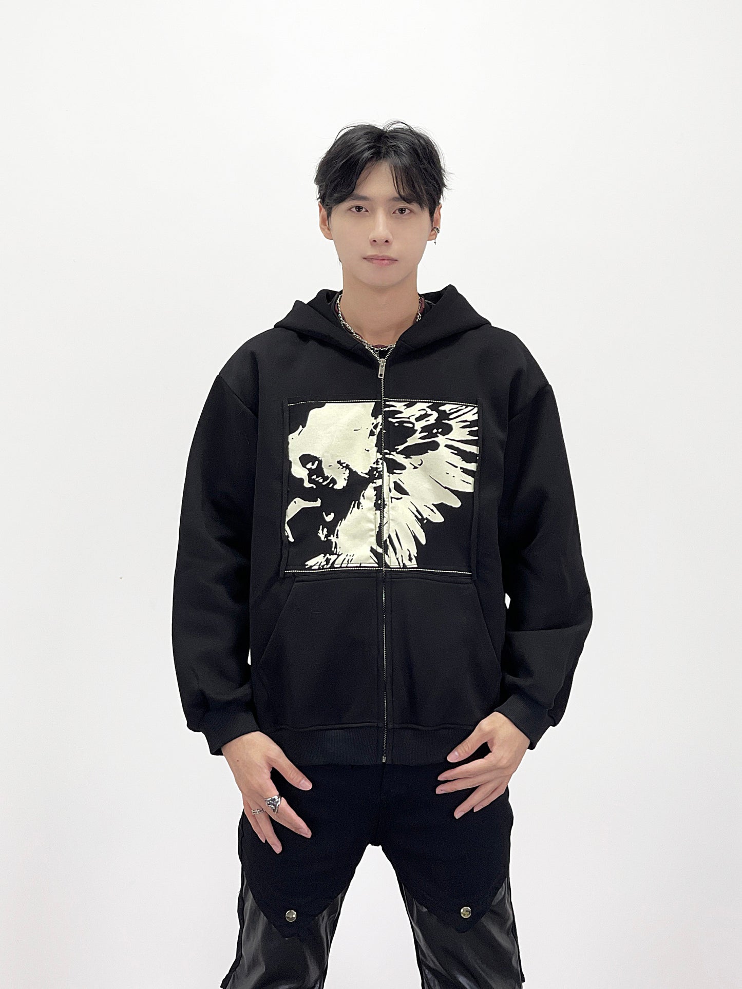 Applique Embroidery Zipper Hoodie WN24237