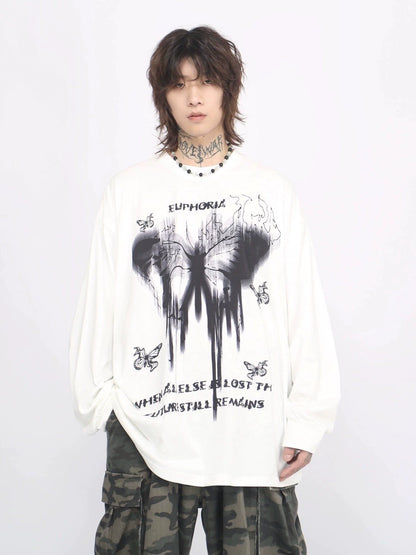 Graffiti Print Oversize Long Sleeve T-shirt WN8404