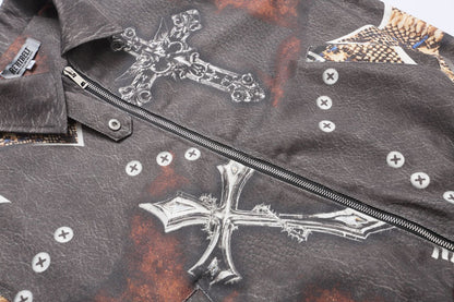 Cross Design Oversize Zipper Jacket WN14068