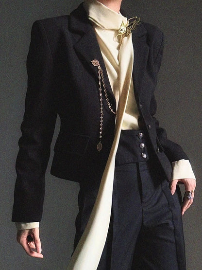 Standing-Collar Tie Drape Long Sleeve Shirt WN23136