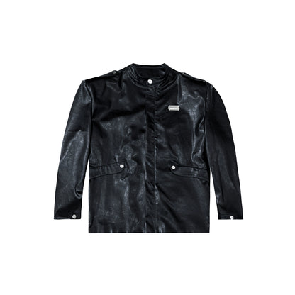 Oversize Shoulder Pad PU Leather Jacket WN5311