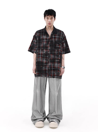 Oversize Plaid Short Sleeve Shirt WN7540