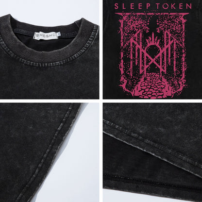 Washed Thorn Symbol Print Oversize Short Sleeve T-Shirt WN26890