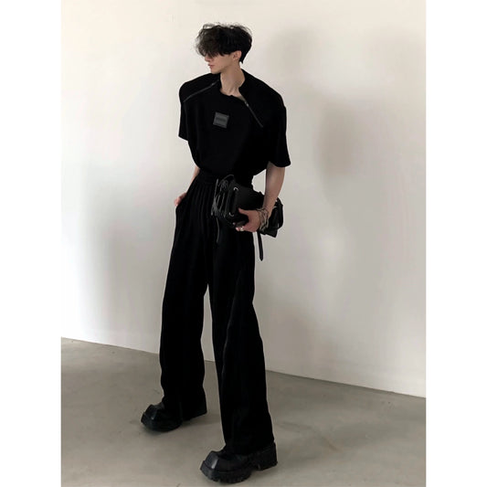 Shoulder Pad Sporty Short Sleeve T-Shirt & Wide-leg Pants Setup WN5971