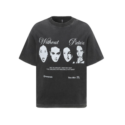 Oversize Graphic Design Washed Short Sleeve T-Shirt WN15551