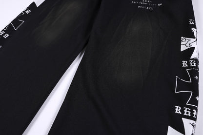 Graphic Print Panel Curved Wide Leg Sweatpants WN25931